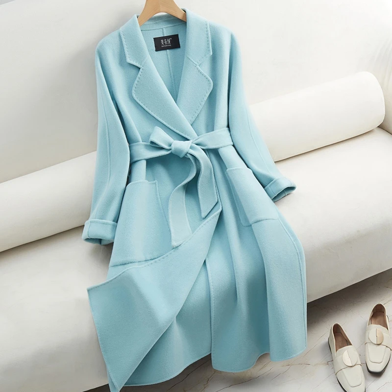 高端气质双面羊绒大衣女中长款过膝赫本风西装领轻奢风羊毛呢外套