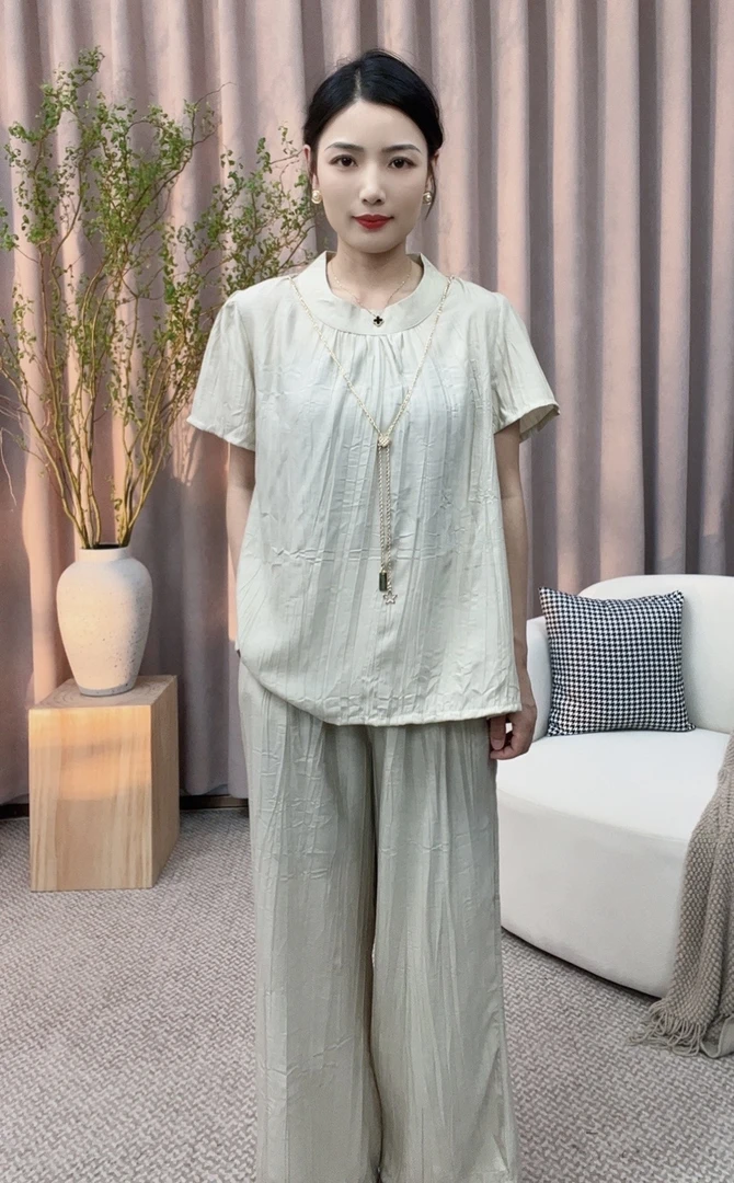 2024夏季新款妈妈气质宽松显瘦两件套装休闲时尚减龄短袖套装女装