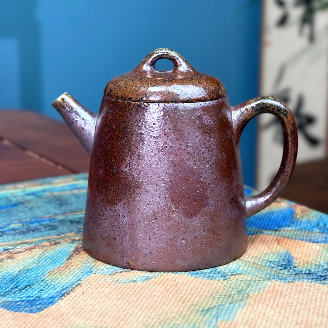 段泥柴烧 古钟壶 170cc 柴烧精美落灰釉半手紫砂壶