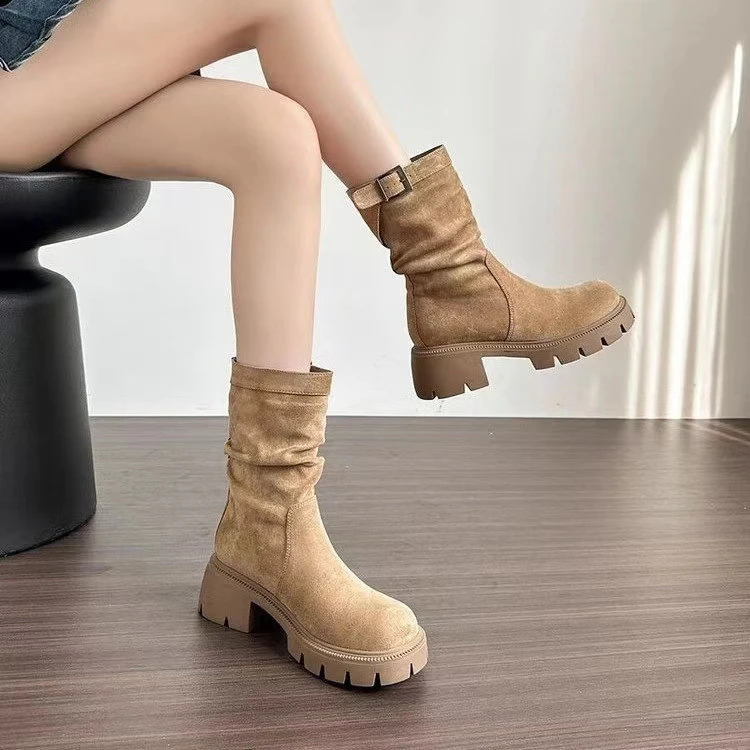 【睿夕】复古厚底粗跟马丁靴堆堆短靴