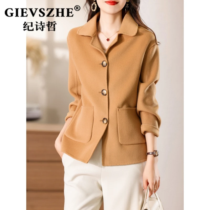 纪诗哲2025春秋新款娃娃领优雅双面绒大衣中长款简约百搭澳毛外套