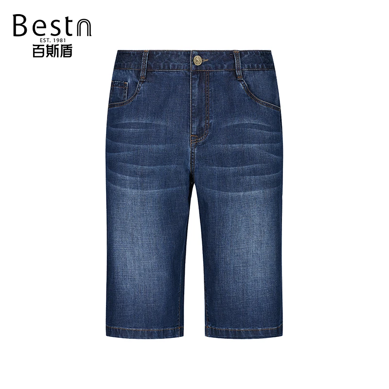 百斯盾男士裤子夏季新款时尚休闲六分裤宽松显瘦舒适蓝色牛仔短裤