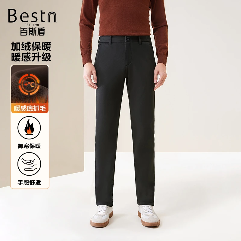 百斯盾24年秋冬款休闲裤中直筒合体高弹夹绒款复合一体绒绒暖防寒