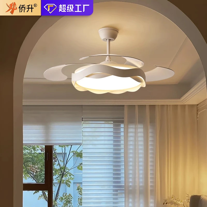 卧室风扇灯2024新款奶油风简约现代隐形房间灯吊扇灯广东中山灯具