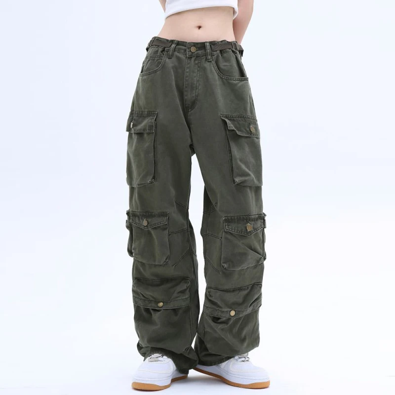 Ajem 美式高街嘻哈hiphop多口袋工装裤男女韩版潮流情侣休闲长裤