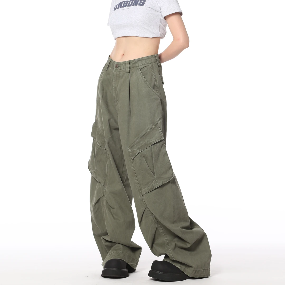 AJEM美式高街侧边大口袋阔腿工装裤潮牌小众设计感宽松直筒休闲裤