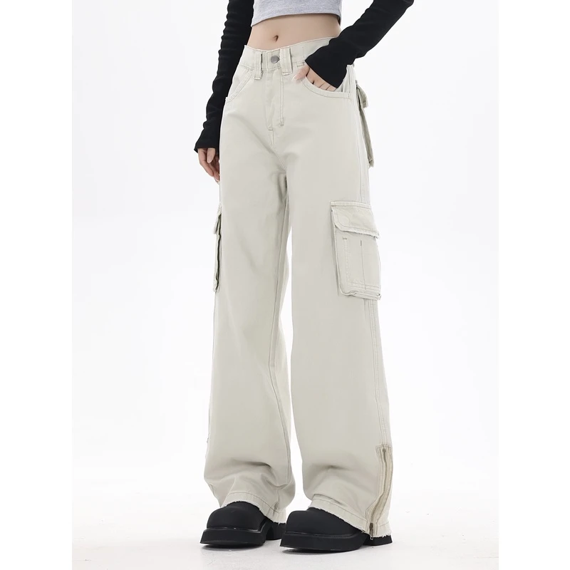 AJEM 美式复古立体口袋工装裤男女潮流设计感显瘦拖地休闲裤子ins