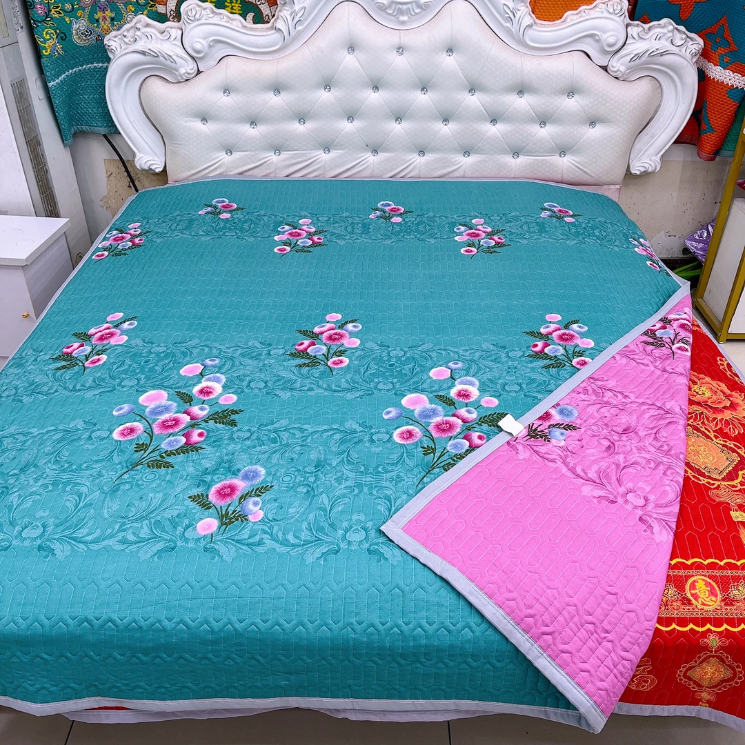 绿色蒲公英AB面双面可用绗缝加厚双人床盖四季通用