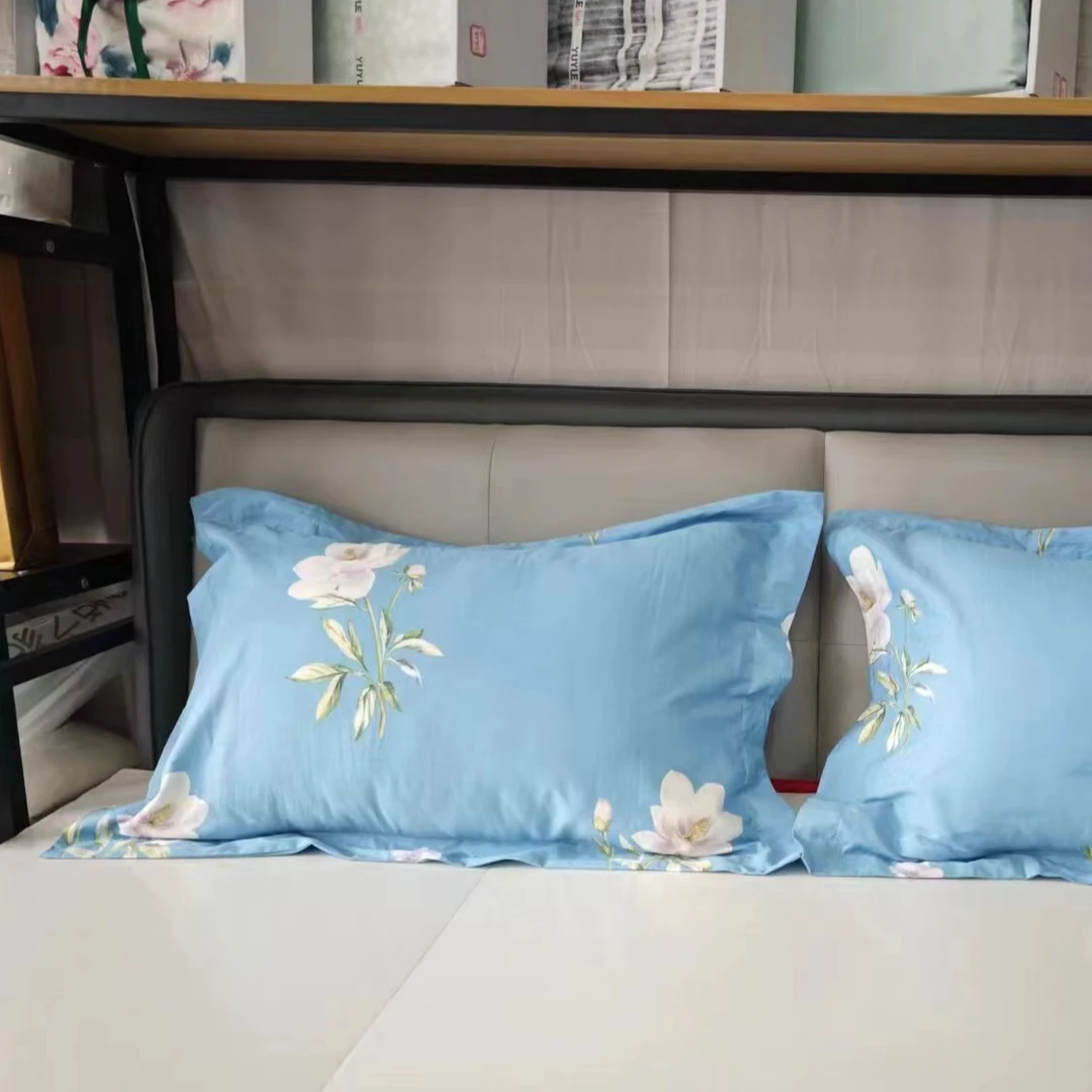 全棉成人枕头套蓝色花卉印花多种款式枕套一对