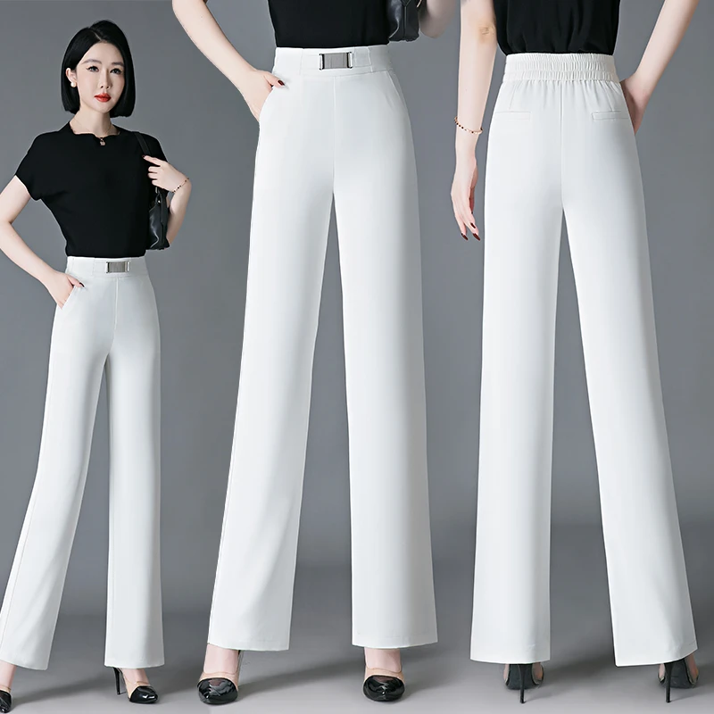 冰丝阔腿裤女夏季薄款2025新款高腰垂感休闲窄版直筒防晒西装裤子
