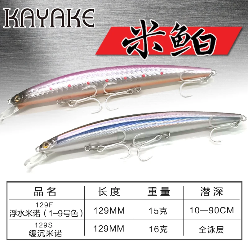 卡亚克米鲌129F新防锈版 老款专钓翘嘴kayake浮水米诺路亚饵鳡鱼