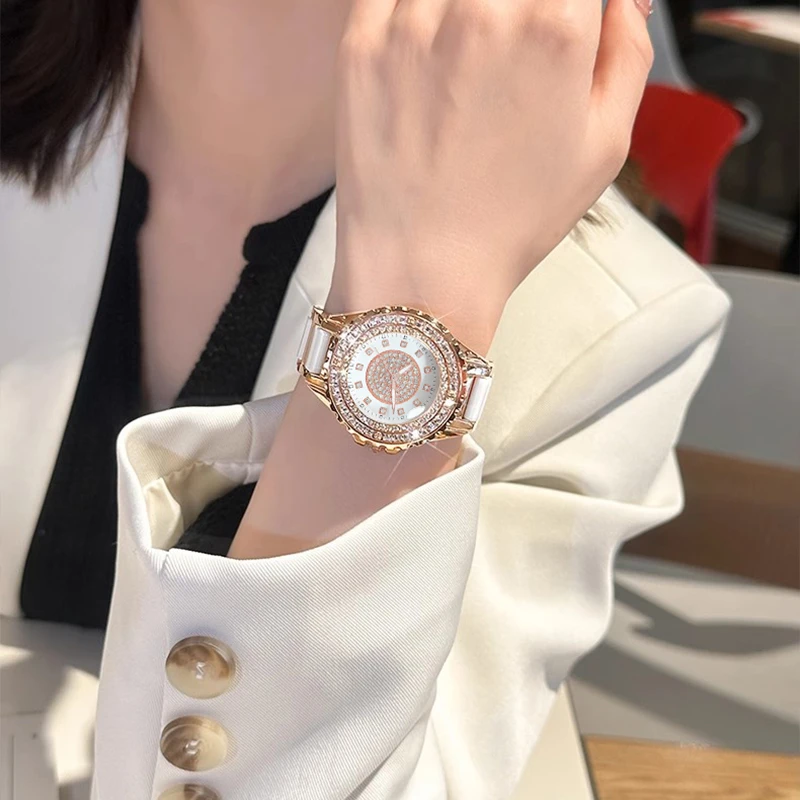 2023新款气质轻奢女士简约手表陶瓷玫瑰金LV4