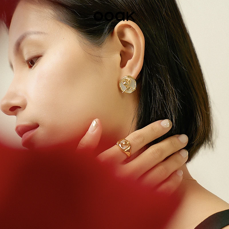 OOAK 铜合金珐琅耳饰 五金女孩亲密关系含苞玫瑰白玫瑰黑玫瑰耳钉