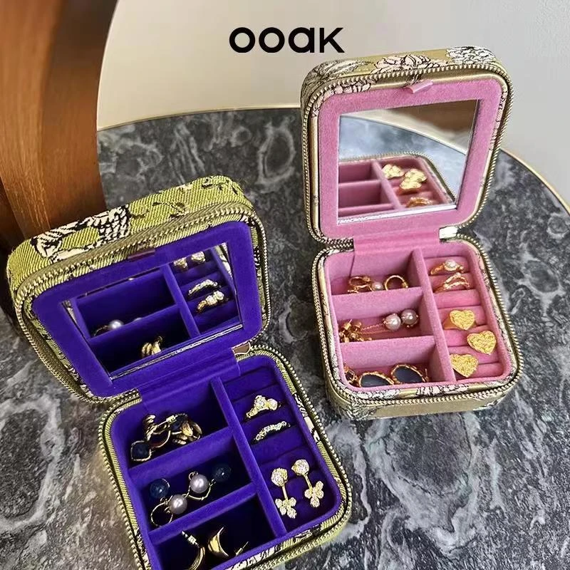 OOAK 首饰盒/箱 五金女孩便携时尚精致复古提花撞色硬壳首饰包