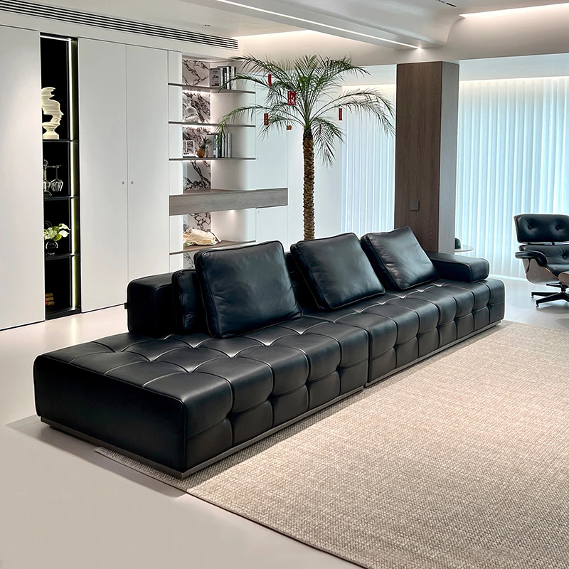 黑色劳伦斯沙发全青皮沙发横厅沙发客厅沙发皮沙发劳伦斯沙发脚踏