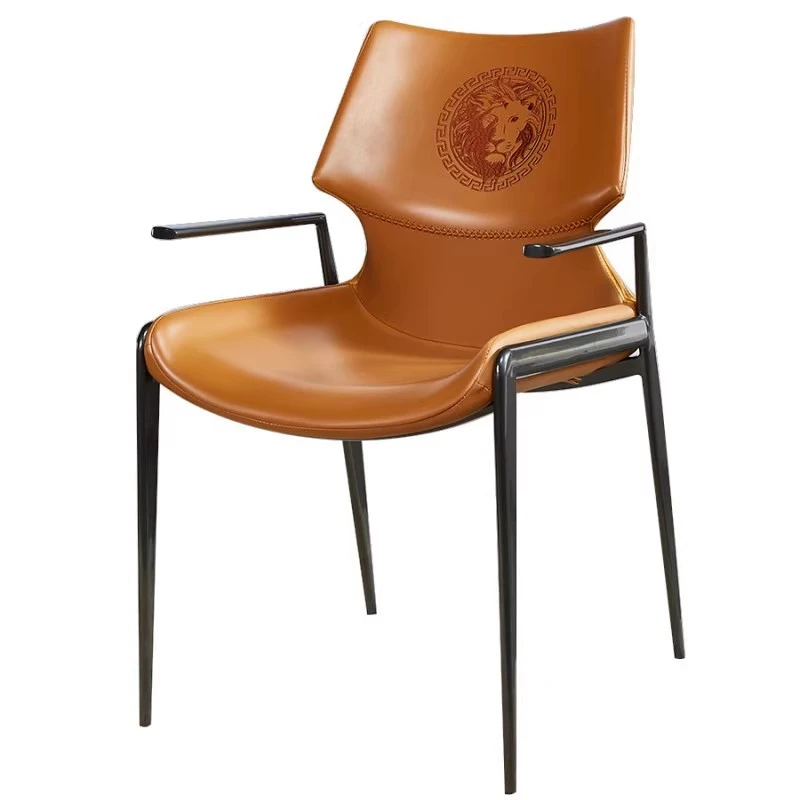 C05狮子椅意式轻奢餐椅家用简约椅不锈钢靠背扶手椅售楼部餐厅