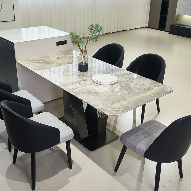 A01天然进口大理石长方形轻奢高端吃饭桌奢石餐桌餐椅意式极简