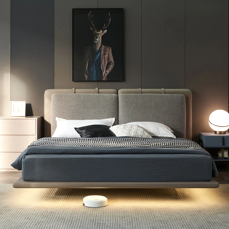 6211塔特林悬浮床感应带灯意式极简婚床轻奢拆洗皮配落地双人床