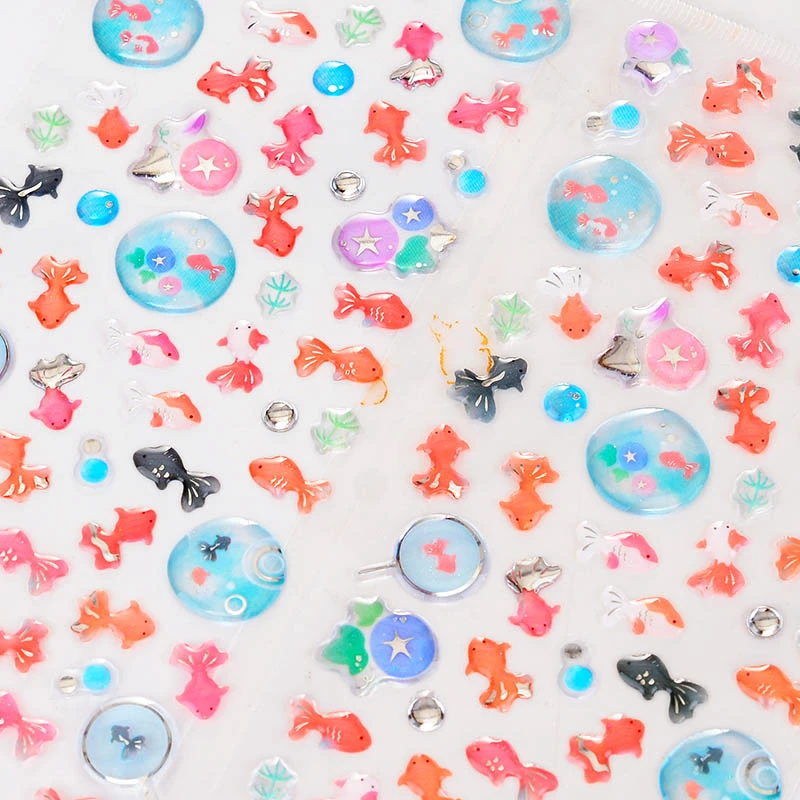 小金鱼3d立体水晶贴纸儿童女孩海底动物水杯咕卡手账装饰封口贴画