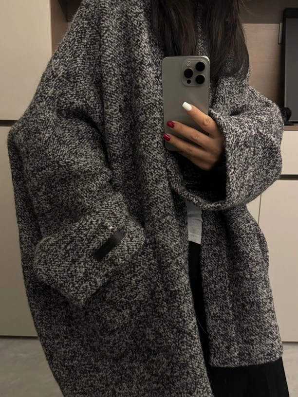 【ND STUDIO】需要生图的高级 设计感极简慵懒风羊驼毛大衣外套4004