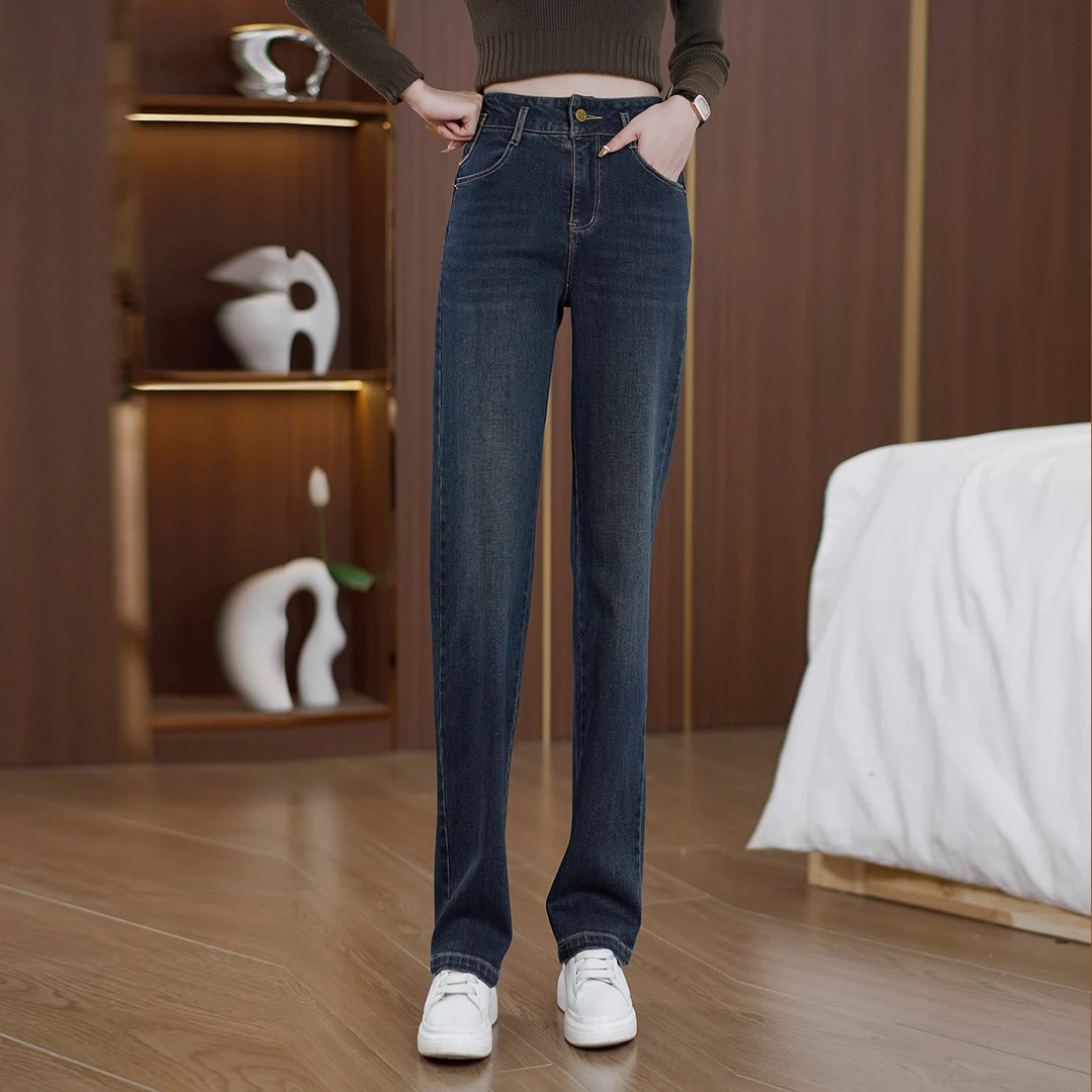 时尚高腰直筒显瘦牛仔女2025秋季新款流行新款休闲长裤女士牛仔裤