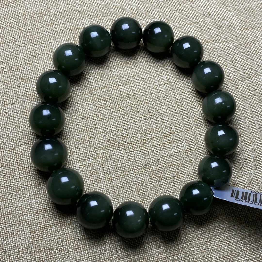 和田玉黑猫手串12mm微黑平头老料猫眼一线天男女