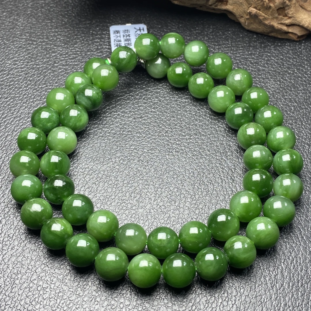 天然和田碧玉老坑料阳绿妈妈链白加绿女神链9.5mm