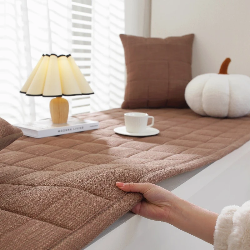 坐垫高档大气防滑加厚棉麻亚麻飘窗垫窗台垫阳子定制卧室四季通用