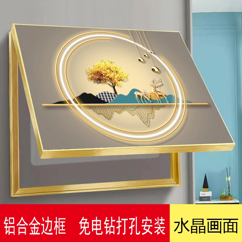 电表箱装饰画横款免打孔上翻遮挡中式客厅开关电闸简约定制配电箱