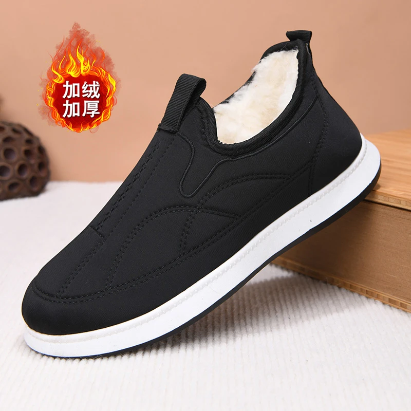 冬季老北京布鞋男款棉鞋加绒加厚一脚蹬防滑棉靴中老年休闲保暖鞋