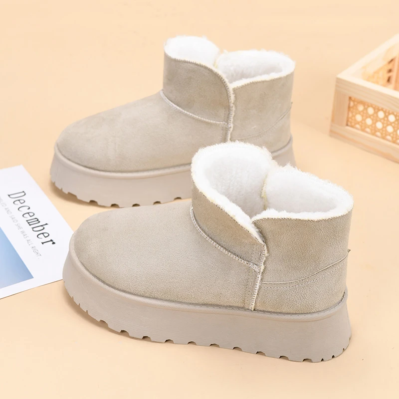 新款加厚底冬季雪地靴加绒加厚一脚蹬秋冬雪地靴女士中筒保暖靴子