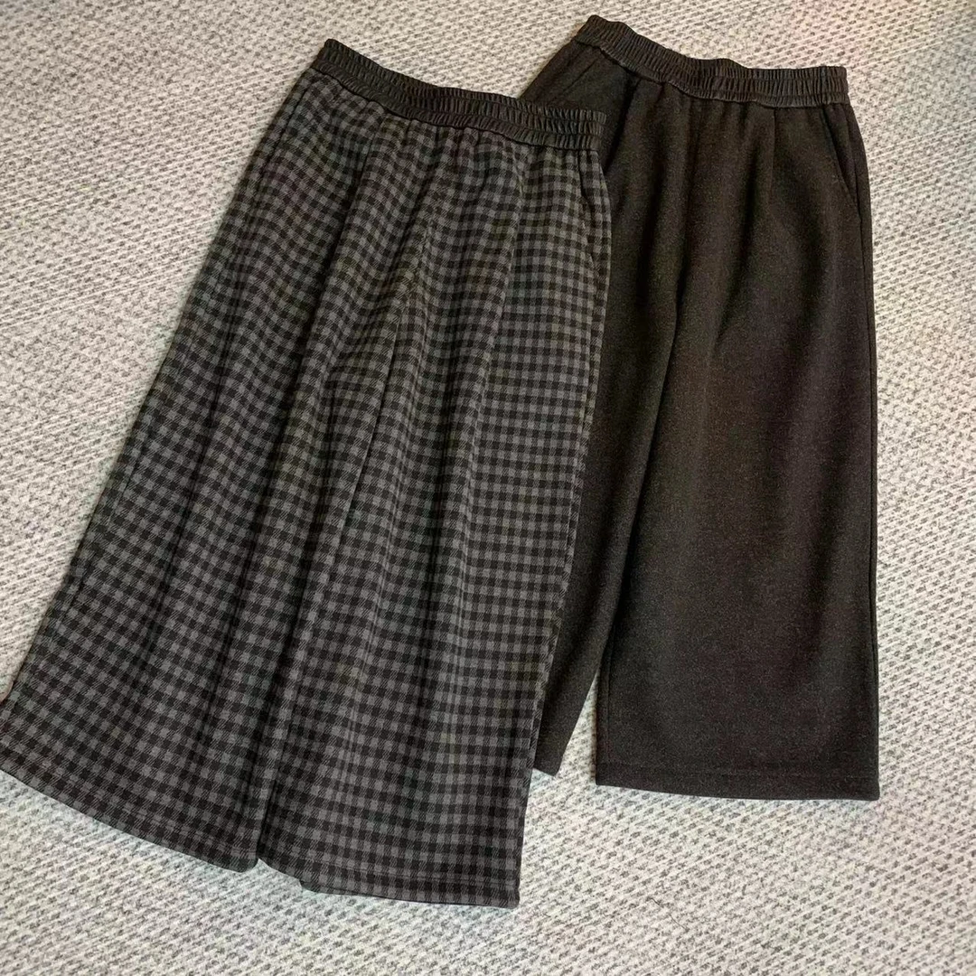 66352#休闲九分格子毛呢裤