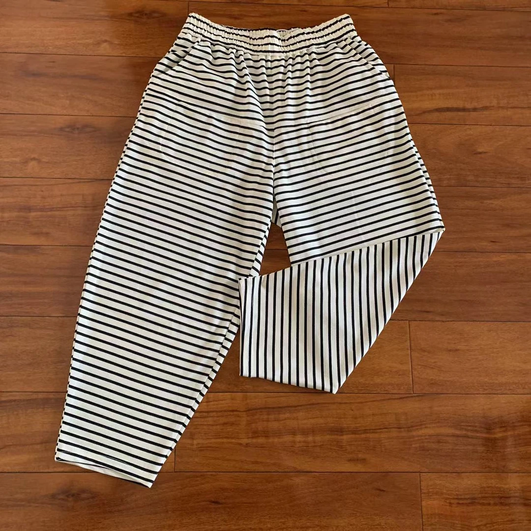 25136#爆款休闲百搭多口袋洋气条纹哈伦裤