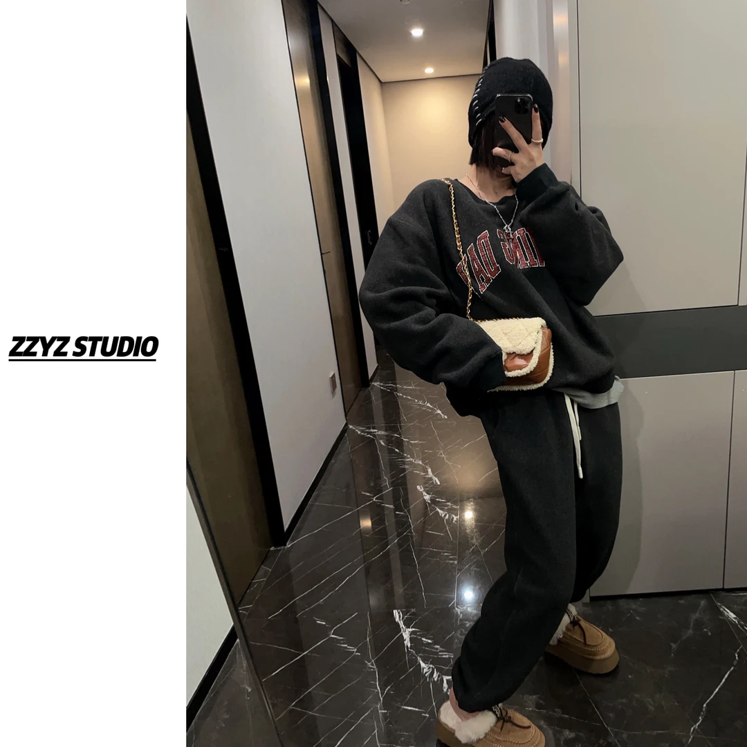 【ZZYZ】“cleanfit系” 美式休闲字母圆领运动衫卫衣➕收脚卫裤两套装