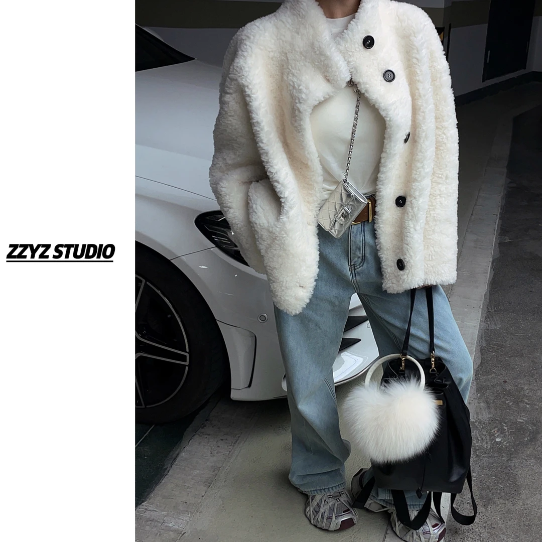 【ZZYZ】“西西里安C位”复古水洗蓝加绒牛仔裤女直筒阔腿裤