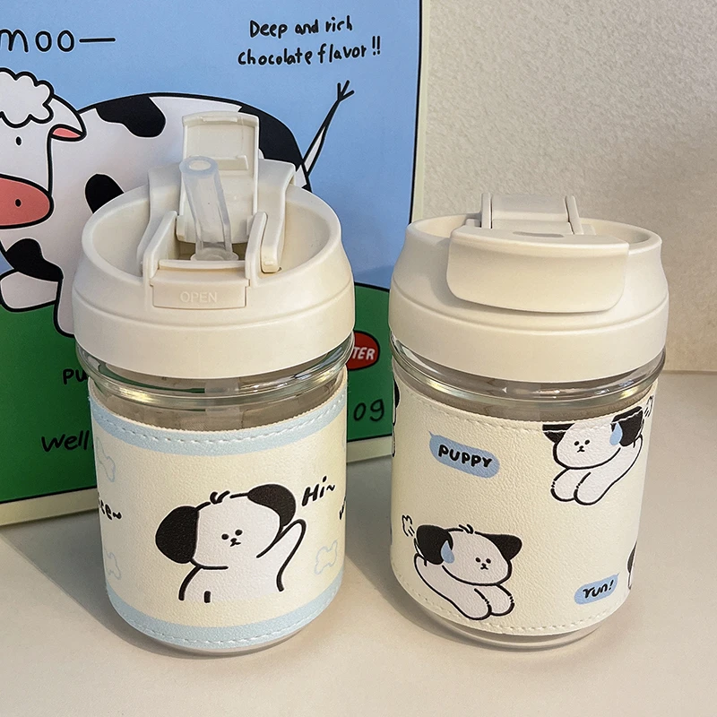 带吸管水杯透明大容量带盖子耐热杯子ins吸管杯随身杯便携随行杯