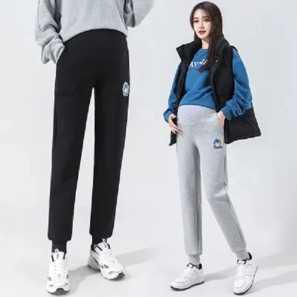 孕妇秋冬外穿高腰托腹休闲宽松束脚裤时尚哈伦运动加厚加绒裤926