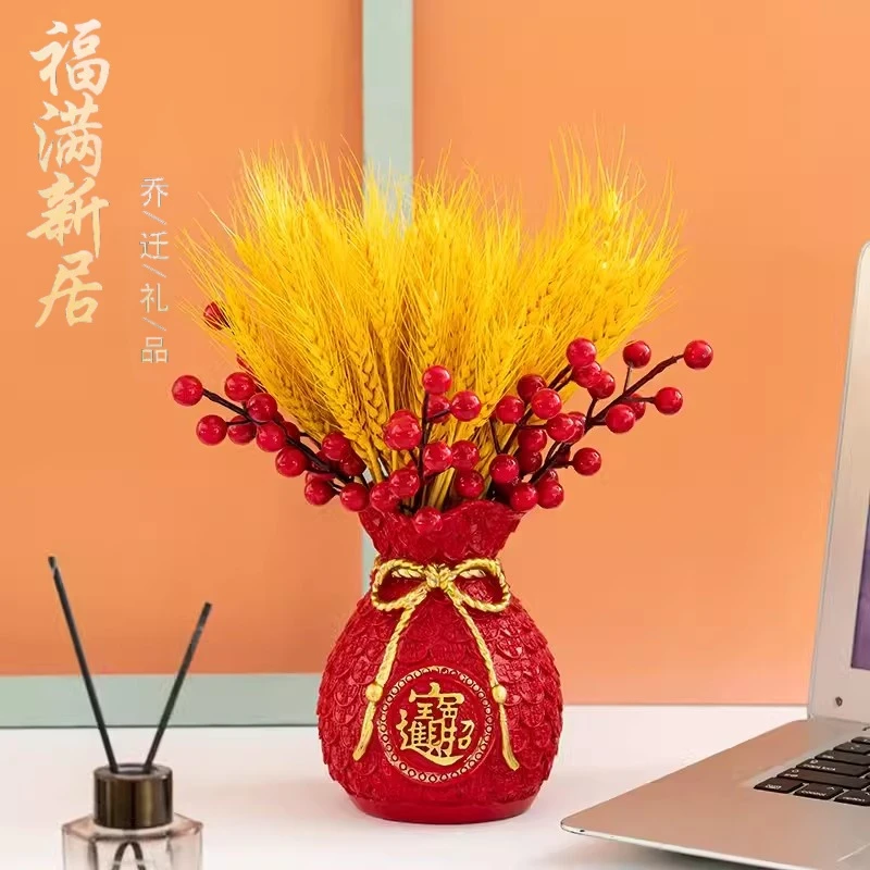 麦穗装饰摆件仿真假花黄金大麦穗福袋干花束永生花客厅年宵花插花