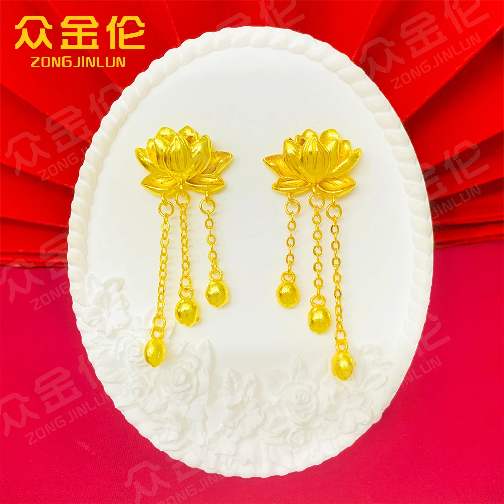 众金伦 铜合金耳饰 古风韵味款【莲花流苏耳钉】