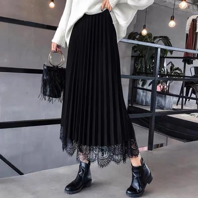 两面穿半身裙2025春新款网纱裙大码百搭高腰减龄蕾丝百褶裙中长裙