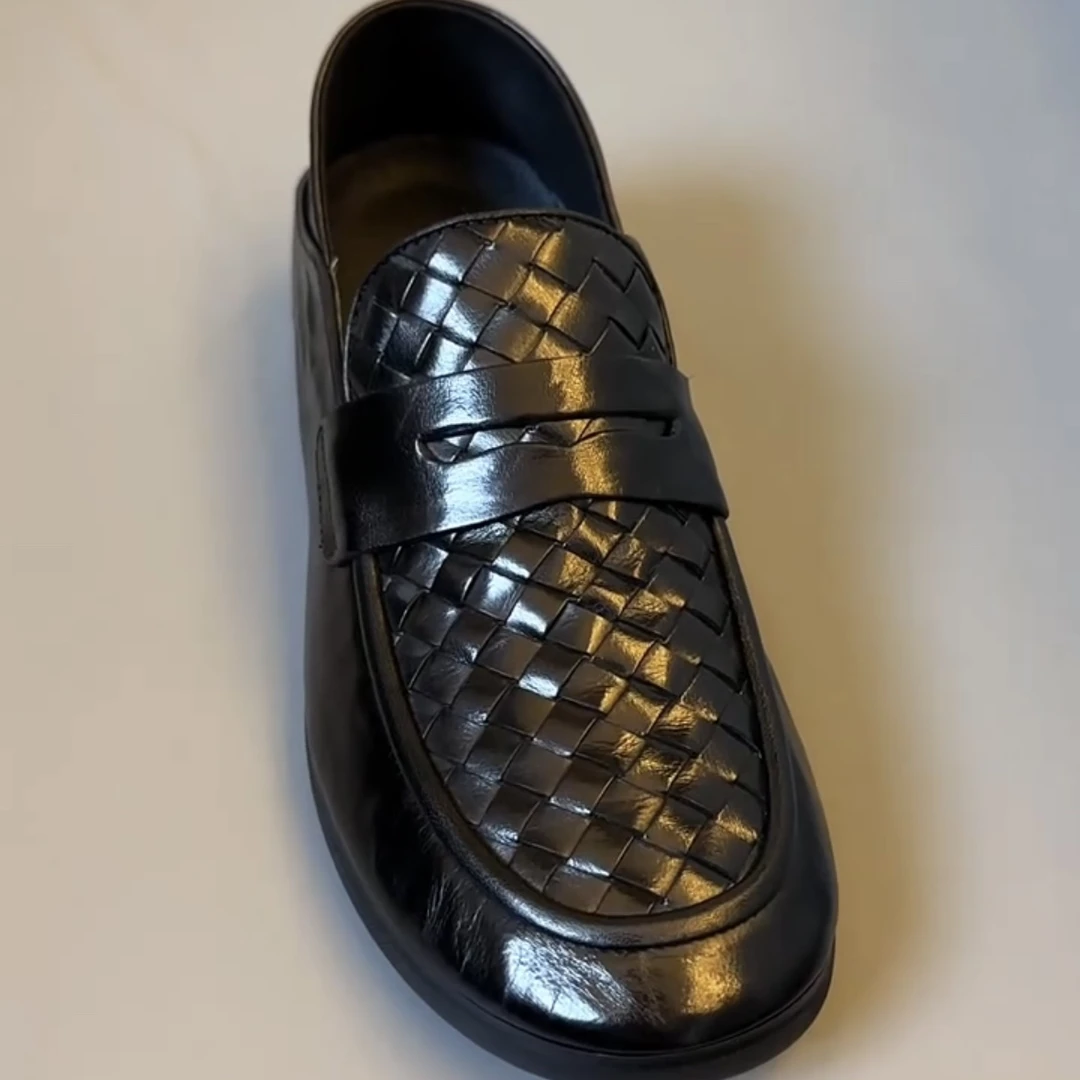 860381春夏季软皮编织豆豆鞋新款低帮男士一脚蹬舒适透气休闲男鞋