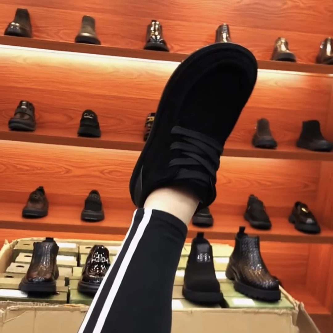 冬季新款商务休闲舒适圆头时尚系带百搭软底磨砂翻毛皮鞋男50890