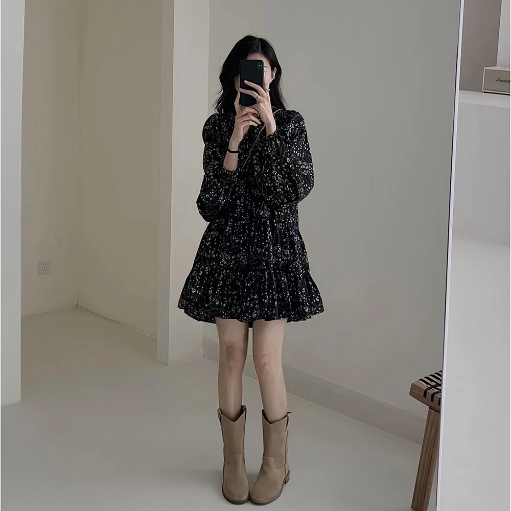 大码女装秋装显瘦裙子减龄气质长款碎花裙时尚法式秋款连衣裙