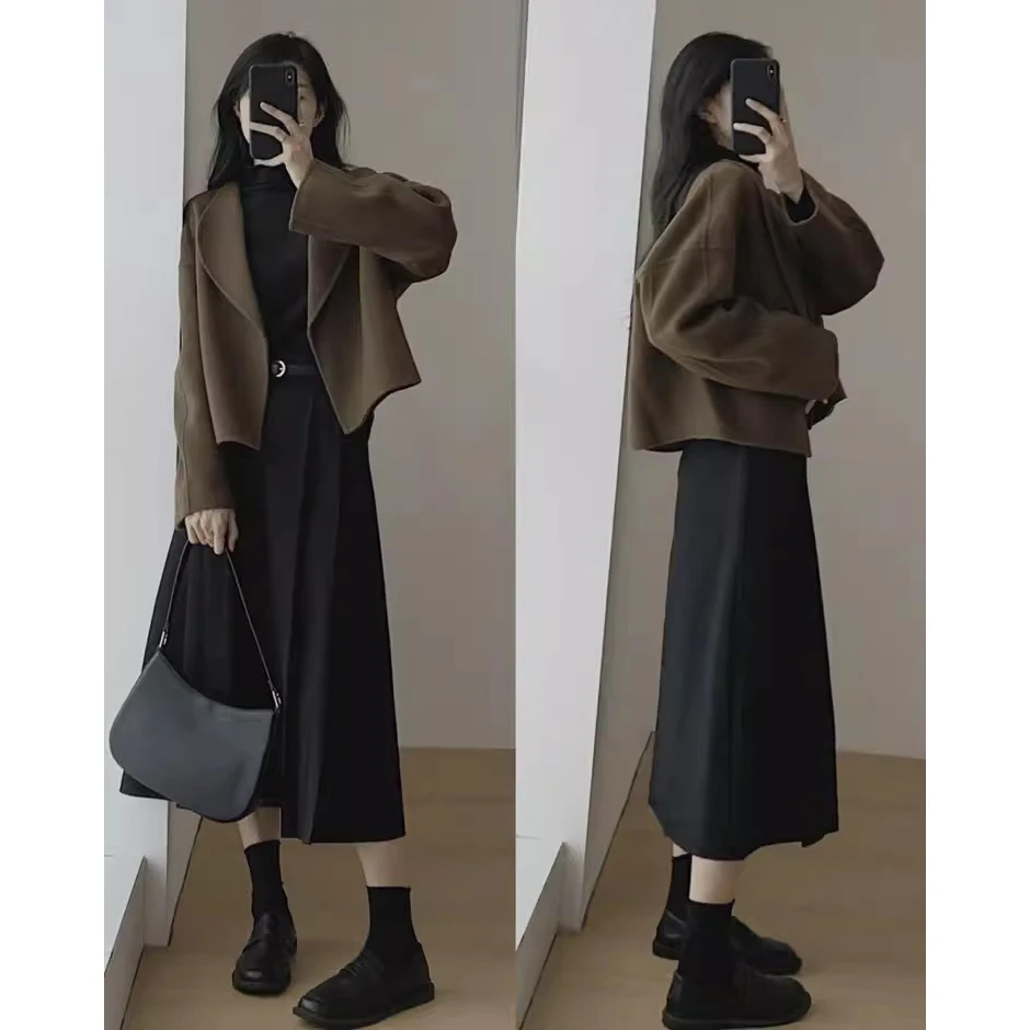 大码女装时尚洋气呢子外套秋季2025新款高级感半身裙宽松显瘦