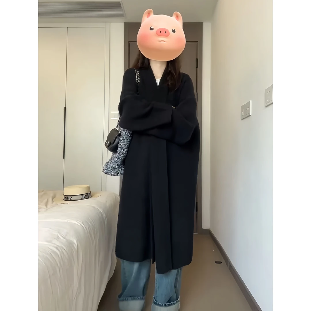 大码女装长款显瘦毛衣开衫2025新款慵懒风秋装遮肉针织衫外套