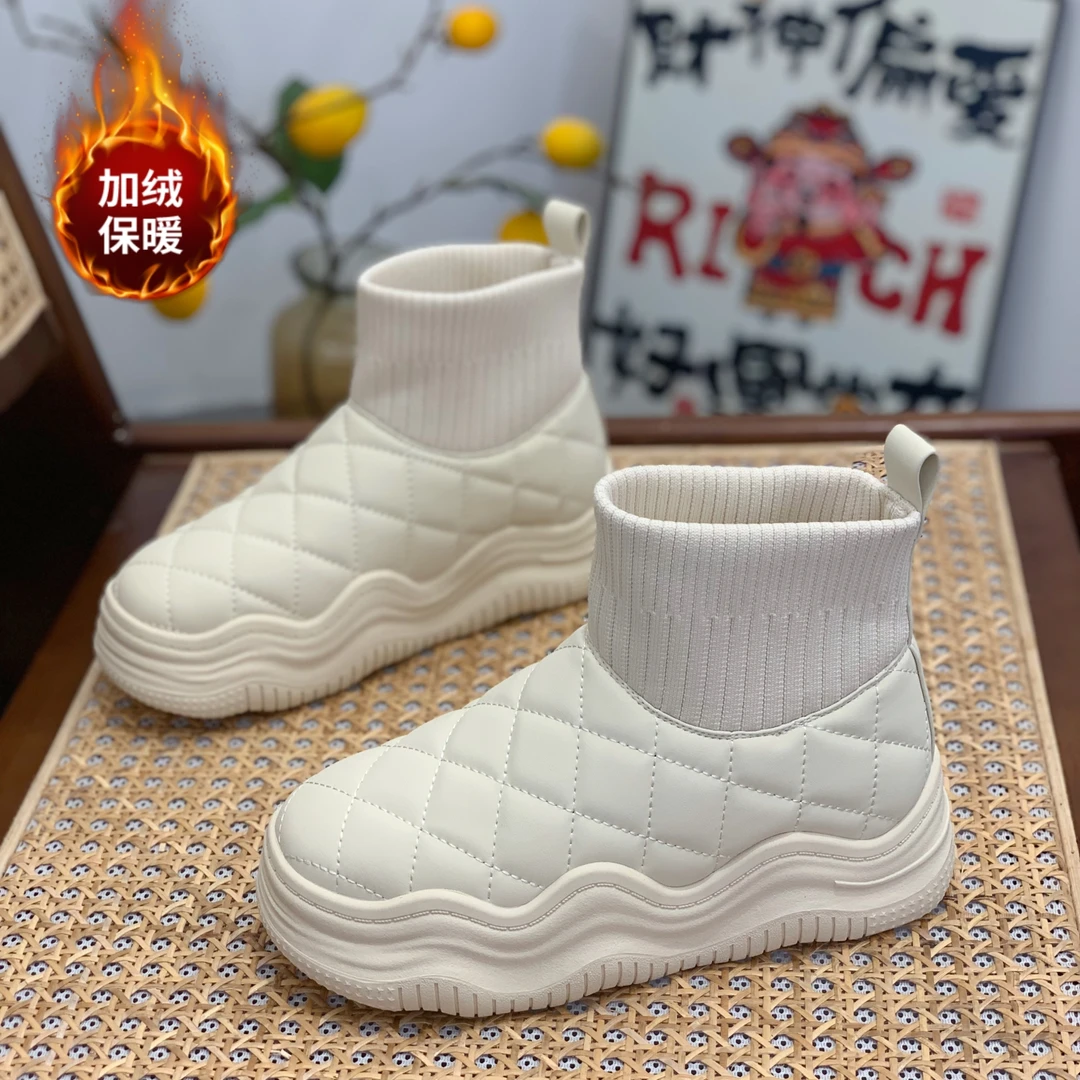 百搭厚底增高雪地靴女2025新款冬季时尚休闲保暖加绒短筒面包棉鞋
