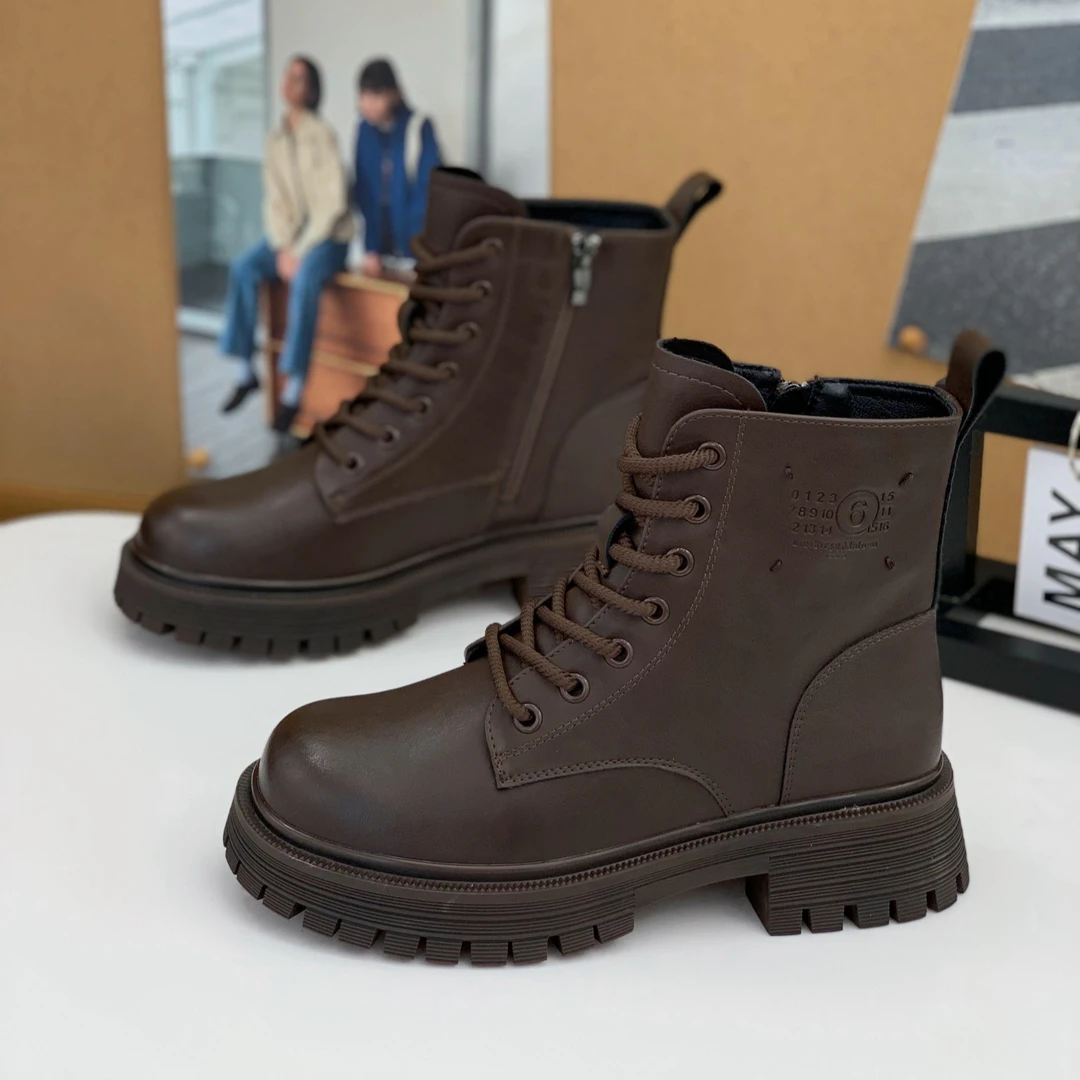 复古棕色马丁靴女2025秋冬新款英伦风厚底机车靴小个子短靴骑士靴