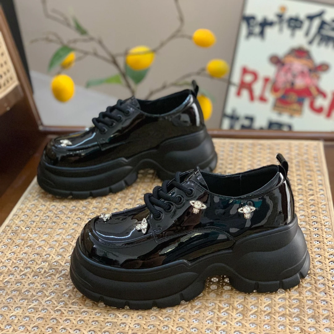 小个子增高6cm系带乐福鞋女2025秋季新款英伦复古松糕厚底小皮鞋