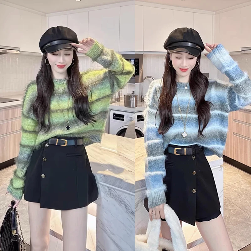 【浅浅专属】秋冬套装女小香风减龄针织毛衣气质显瘦半身短裙两件套