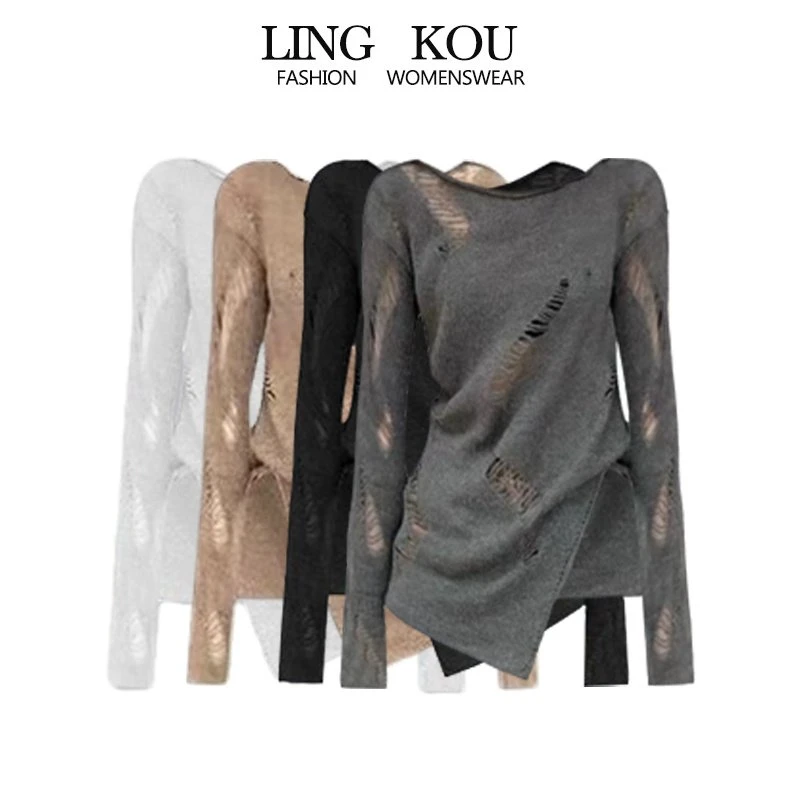 镂空长袖针织衫女2025早春季新款洋气打底毛衣设计感显瘦短款上衣